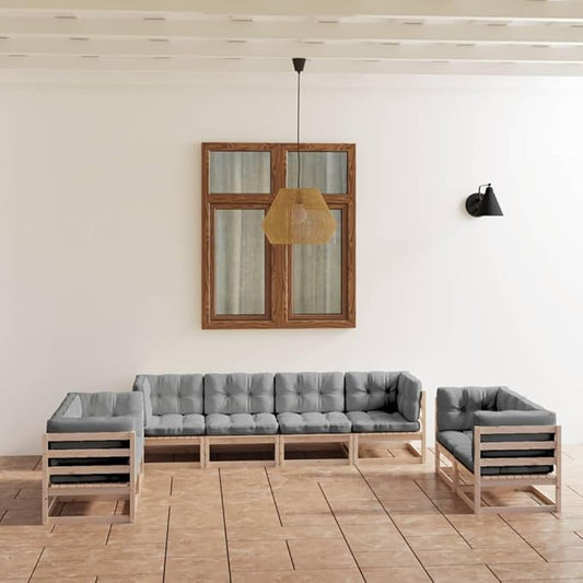8 Piece Patio Lounge Set with Cushions, Sectional Sofa Porch Furniture Set Patio Conversation Set Outdoor Dining Sets for Negotiation Area Exhibition Piazza Poolside Solid Wood Pine