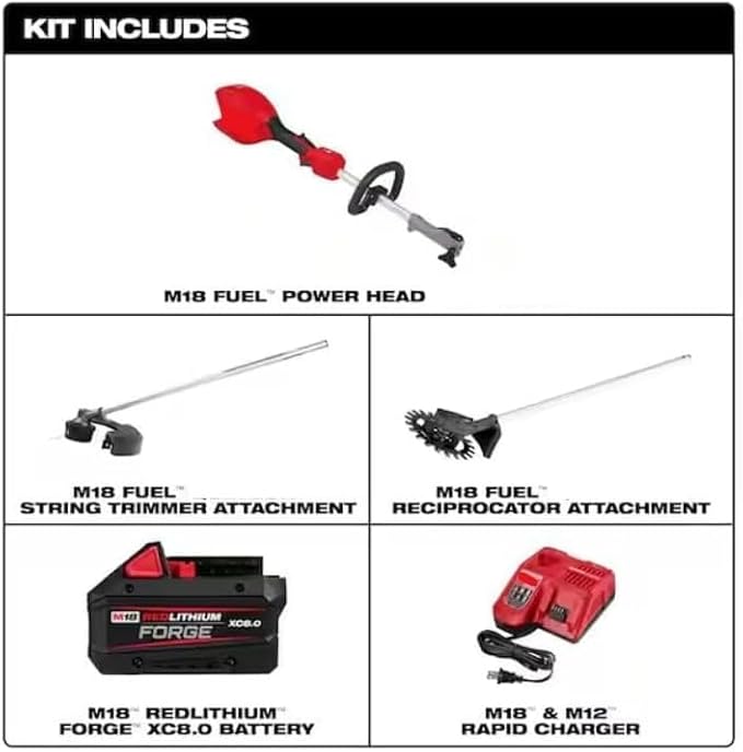 for Milwaukee.d M18 Fuel 18V 16 in. Brushless Cordless Batery Powered String Trimer 8.0 Ah Kit with Reciprocator Attachment + TPT Premium cart