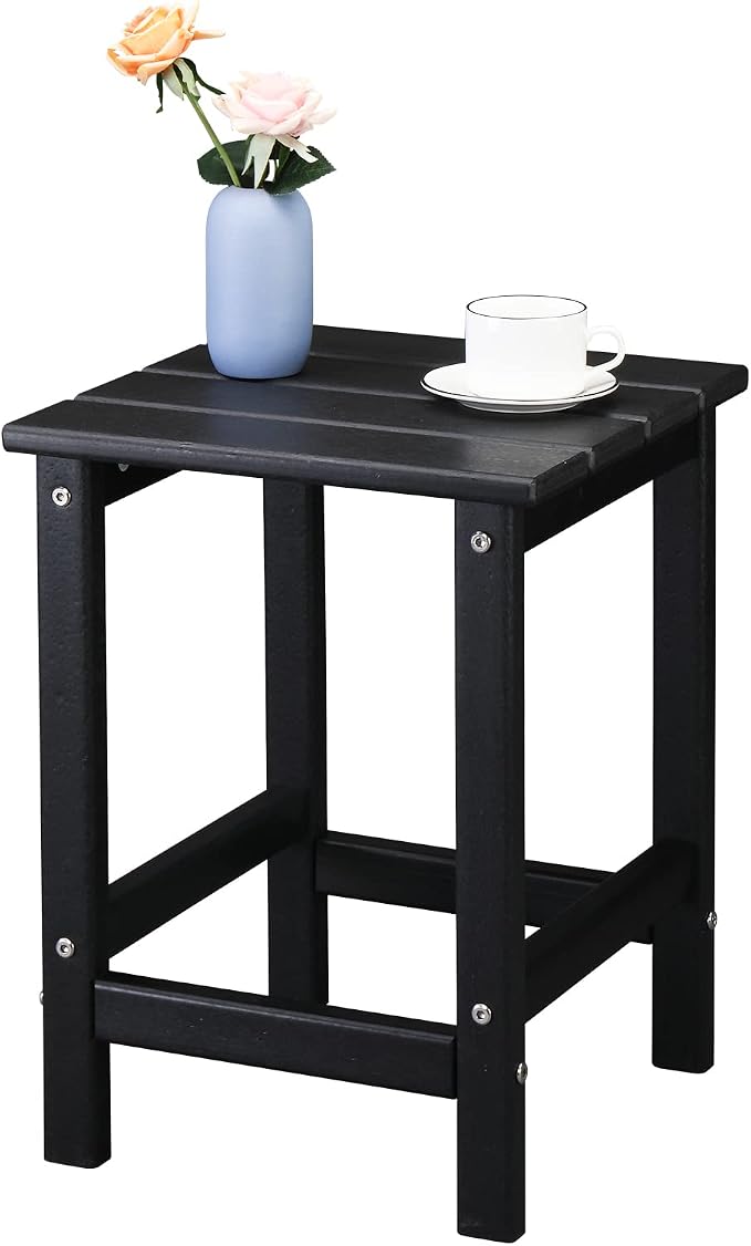 Patio Side Table, Pool Composite Patio Table,HDPE End Tables for Backyard,Pool, Indoor Companion, Easy Maintenance & Weather Resistant (Style 1-Black)