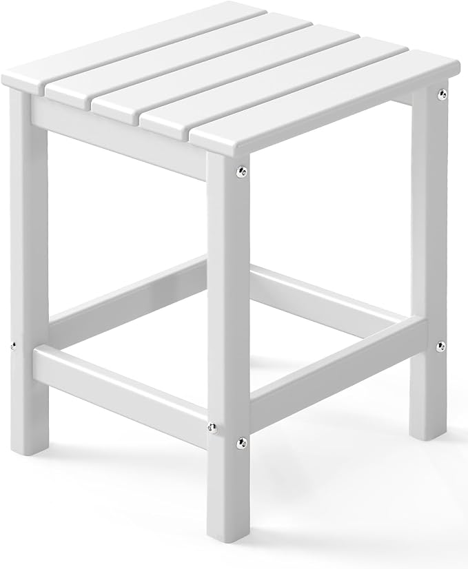 GREENVINES Adirondack-Outdoor-Side-Table | Single-Tier | 14 x 13 Inches | HDPE Plastic | All Weather | White | Outside End Tables | for Patio Porch Backyard Indoor