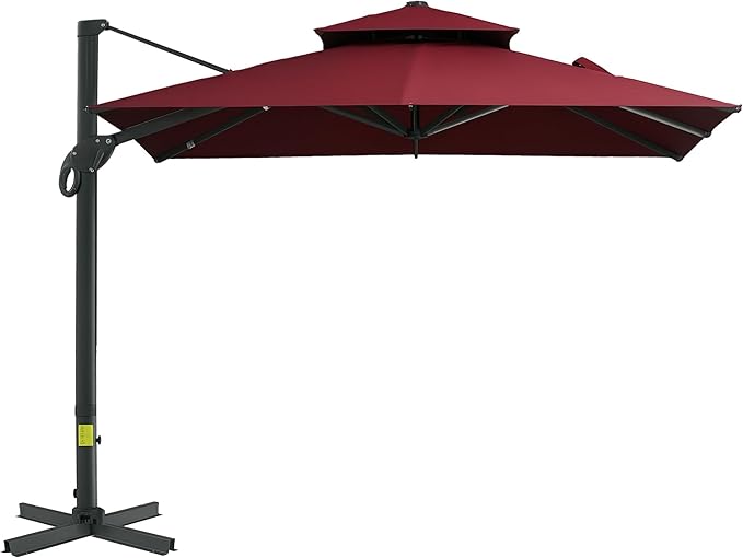 Outsunny 10ft Offset Patio Umbrella, Hanging Cantilever Umbrella, Square Shape, Aluminum Cross Base, Tilt, 360-Degree Rotation