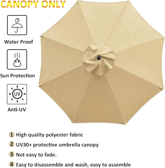 Patio 10FT Umbrella Replacement Canopy Garden Sun Umbrella Replacement Cloth With 6 Ribs/8 Ribs For Outdoor Backyard Pool Umbrellas Cantilever Parasols Replacement Covers