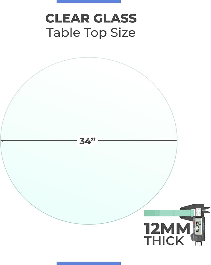 34" Inch Round Glass Table Top 1/2" Thick Tempered Beveled Edge by Fab Glass and Mirror