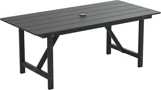 Amopatio HDPE Patio Outdoor Dining Table for 6 All Weather Rectangular Table with Umbrella Hole for Porch Deck Garden Backyard Poolside