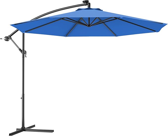 GIANTEX Patio Umbrella, 10ft Offset, with Strong Steel Pole and 8 Ribs, Blue Color, for Large Patio Areas