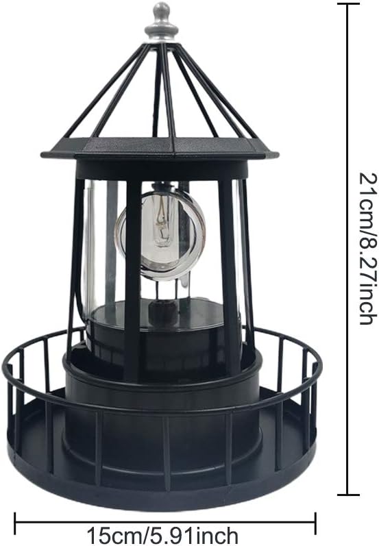 Solar Lighthouse Rotating Light with 360° Beacon, IP65 Waterproof Outdoor LED Decor for Garden, Yard, Pathway & Patio - Solar-Powered Lawn Statue Lamp for Balcony & Fence Decoration(Color:Black)