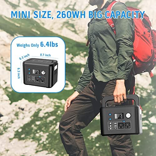 350W Solar Generator, Powkey 60W Solar Panel and 10W USB LED Light Kit, 70,000mAh Power Bank with AC Outlets, 9 Outports Power Station for Outdoors Camping Travel Hunting Emergency