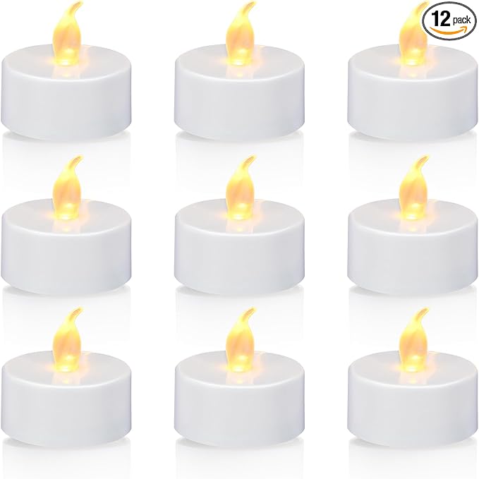 KOABY 12/24/50 Pack LED Tea Lights with 6H Timer, Auto On Daily, Flickering Warm Yellow Lights