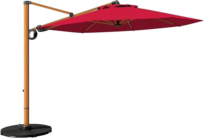 Grand patio 10FT Patio Umbrella, Aluminum Cantilever Umbrella with Round Canopy, Outdoor Offset Umbrella for Patio, Garden, Deck, Red