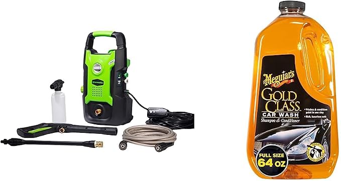 Greenworks 1600 PSI (1.2 GPM) Electric Pressure Washer & Meguiar’s Gold Class Car Wash - for Father's Day, Give The Gift of a Clean and Glossy Car - 64 Oz