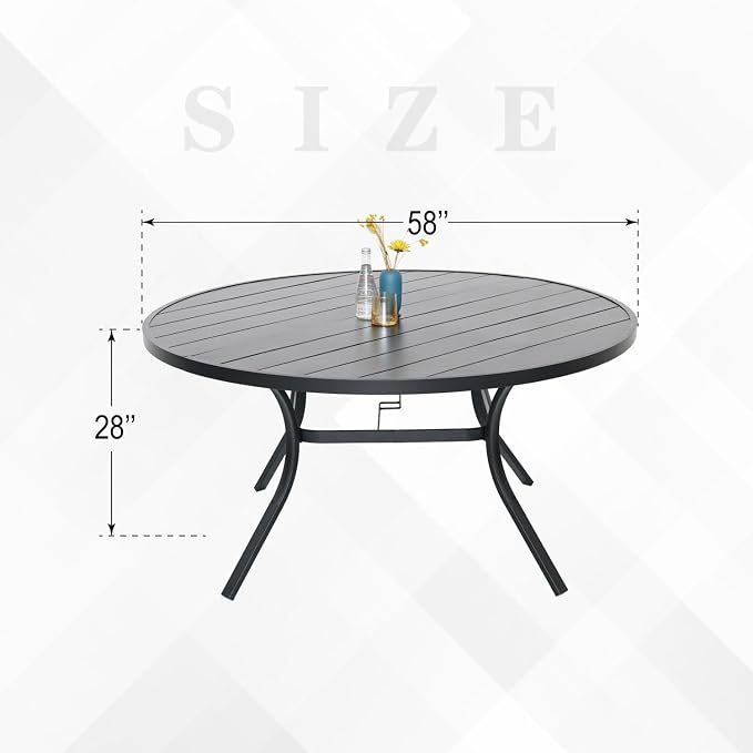 58"x 58"x 28" Patio Table and Chairs Set,6-Pieces Outdoor Swivel Dinging Chairs,Black Round Metal Table with Umbrella Hole,Outside Furniture Set for Patio,Deck,Porch,Backyard
