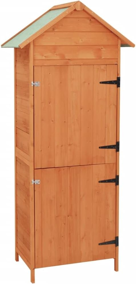 Wooden Outdoor Storage Cabinet for Patio Deck Poolside Tools, 16.7"x25.2"x74.8", Compact Design with Polyester Roof & Water-Based Paint Finish
