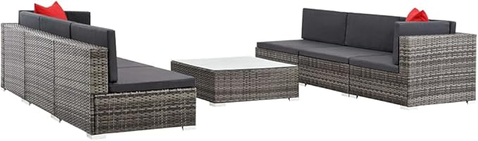 Patio Lounge Set with Cushions,Outdoor Furniture,Outdoor Furniture Sets,Patio Conversation Sets,for Garden,Deck,Backyard,7 Piece Poly Rattan Gray