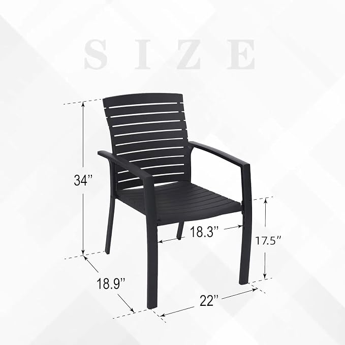 Anmutig Outdoor Dining Set for 6, 63" Table & 6 Aluminum Frame Chairs | Stackable Chairs, Resin Slat Seating, Powder-Coated Steel Table, Umbrella Hole, Easy Assembly, Patio, Garden, Backyard