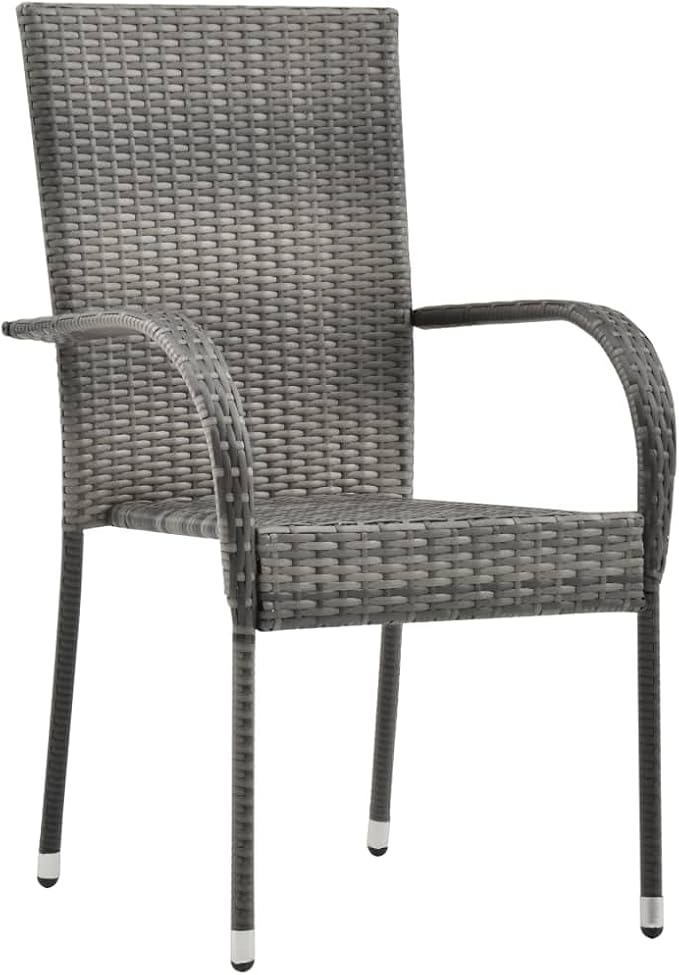 7 Piece Patio Dining Set Gray and Black Outdoor Rattan Table Chairs with Glass Top for Garden Deck Backyard
