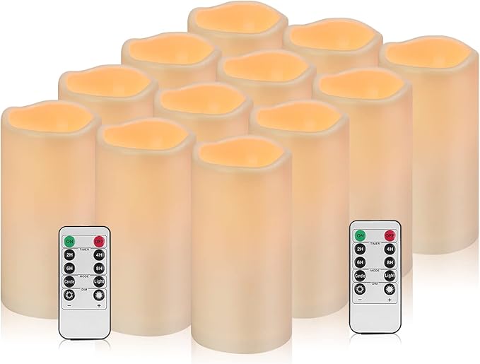 Artmarry 12 Pack Flickering Flameless Candles Large (D 3" x H 6") LED Candles Fake Pillars Outdoor Indoor Battery Operated Candles with Remote for Home Wedding Christmas Holiday Décor (12 Pack)