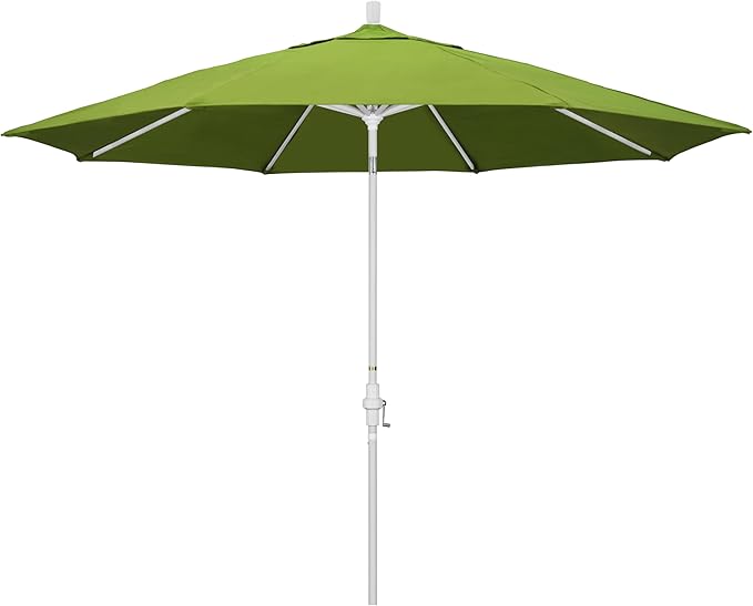 California Umbrella 11Ft Premium Sunbrella Patio Umbrella, Hand-Crank, Tilt-Collar, White Frame, Macaw Fabric