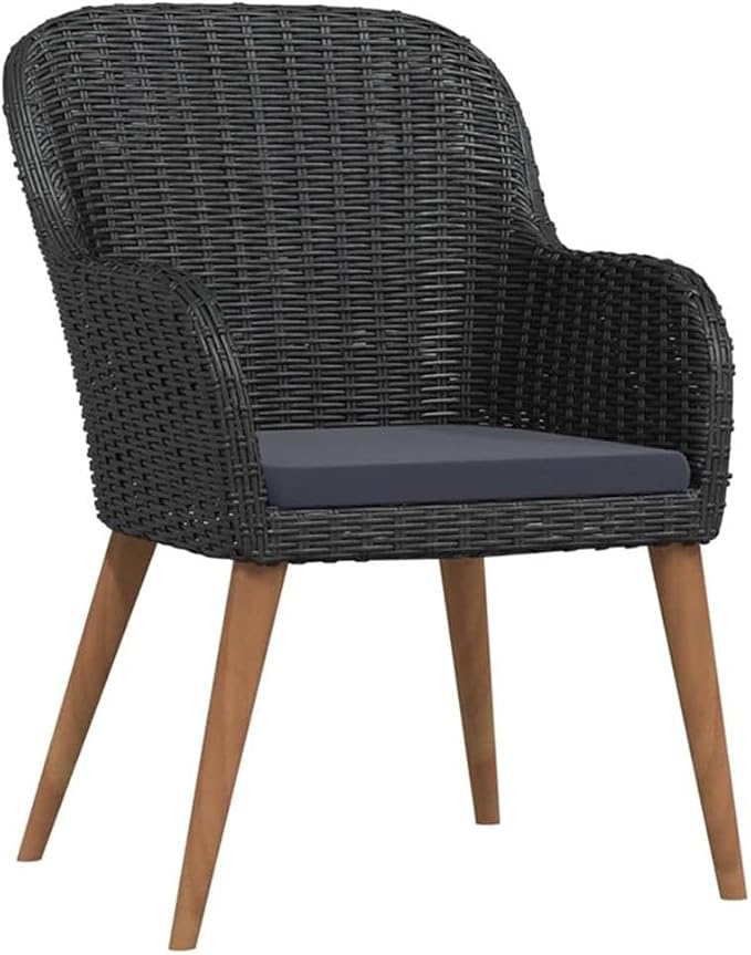 BOWERY HILL 5-Piece Patio Dining Set, 31.5 in Square Table with 4 Chairs, Black Poly Rattan and Powder-Coated Steel, Removable Cushions, Compact Weather-Resistant Garden Furniture for Outdoor Terrace
