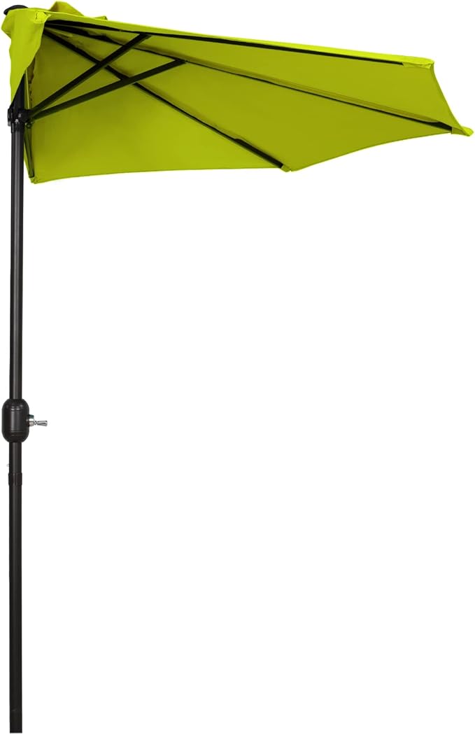 WO Home Furniture 9 ft Half Market Outdoor Umbrella With Sturdy Half Base included, Polyester Canopy, All Weather and UV Resistant for your Patio, Awning, Window, Garden, Balcony, Lime Green