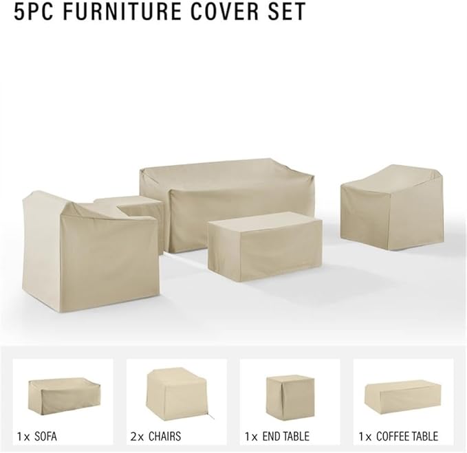 Crosley Furniture Patio Furniture Covers, Waterproof 5-Piece Cover Set for Outdoor Sofa, Chairs, and Tables, Tan
