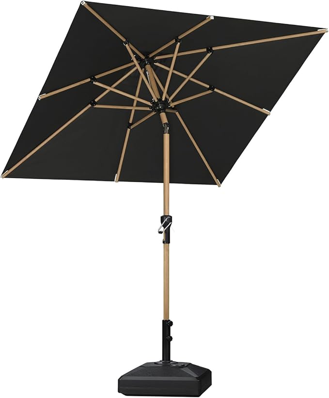 PURPLE LEAF 6' x 6' Square Outdoor Umbrella with Base Outdoor Table Umbrella Aluminum Patio Umbrella with Push Button Tilt & Crank and 8 Ribs Market Umbrella for Pool Backyard Beach, Black