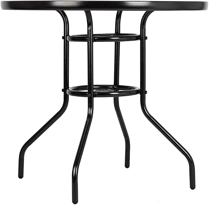 Outdoor Dining Table Round 31.5 Inch - Toughened Glass Top with Powder-Coated Steel Base - Garden Patio Table Water Ripple Design - All-Weather Yard Coffee Table for Indoor Outdoor Use