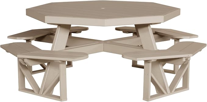 Furniture Barn USA Poly Lumber Octagon Picnic Table, Weatherwood