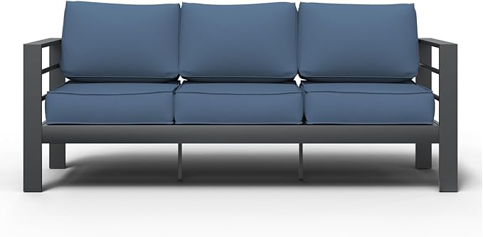 Aluminum Patio Set, 3-Seat Outdoor Furniture Set with 5 Inch Cushions, Patio Furniture Sets with Waterproof Covers for Backyard Garden(Grey&Blue)