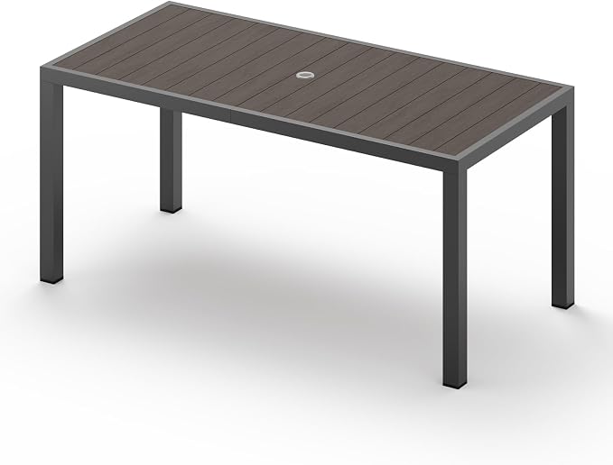Outdoor Dining Table, Aluminum Patio Table Set, All Weather Patio Dining Furniture Set with Umbrella Hole for Backyard, Deck, Poolside (Charcoal)