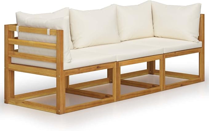 Patio Lounge Set with Cushion,Outdoor Patio Furniture,Outdoor Chat Conversation Set,Garden Furniture Sets,for Patio,Backyard,Garden,Outdoor,3 Piece Cream Solid Acacia Wood
