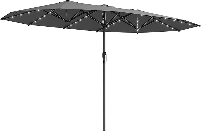 Outsunny 14.8ft Double Umbrella, Large Outdoor Patio Sun Shade with LED Solar Light for Garden