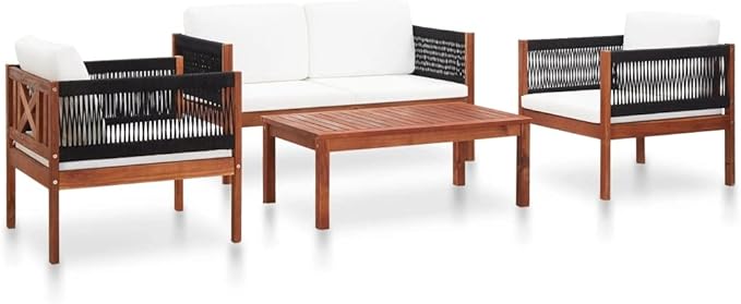 4 Piece Patio Lounge Set,Conversation Patio Furniture Seating Set Outdoor Table and Chairs for The Patio, Deck, Front Porch, Poolside or Balcony Solid Acacia Wood