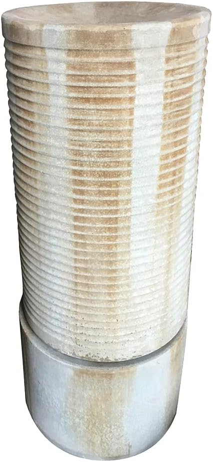 GOWE 44" Tall Large Modern Cylinder Ribbed Tower Water Fountain, Contemporary Antique Finish Outdoor Bird Bath Concrete Fountain