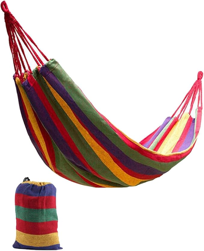 Abaodam Double Thickened Canvas Outdoor Hammock Swing for Two with Two Binding Ropes and Carry Bag, 280X150Cm Red, Camping Hanging Sleeping Bed for Patio and Backyard