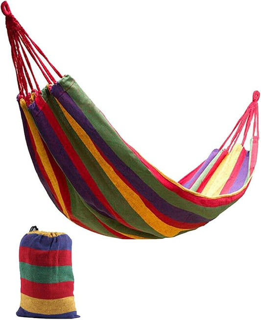 Abaodam Double Thickened Canvas Outdoor Hammock Swing for Two with Two Binding Ropes and Carry Bag, 280X150Cm Red, Camping Hanging Sleeping Bed for Patio and Backyard