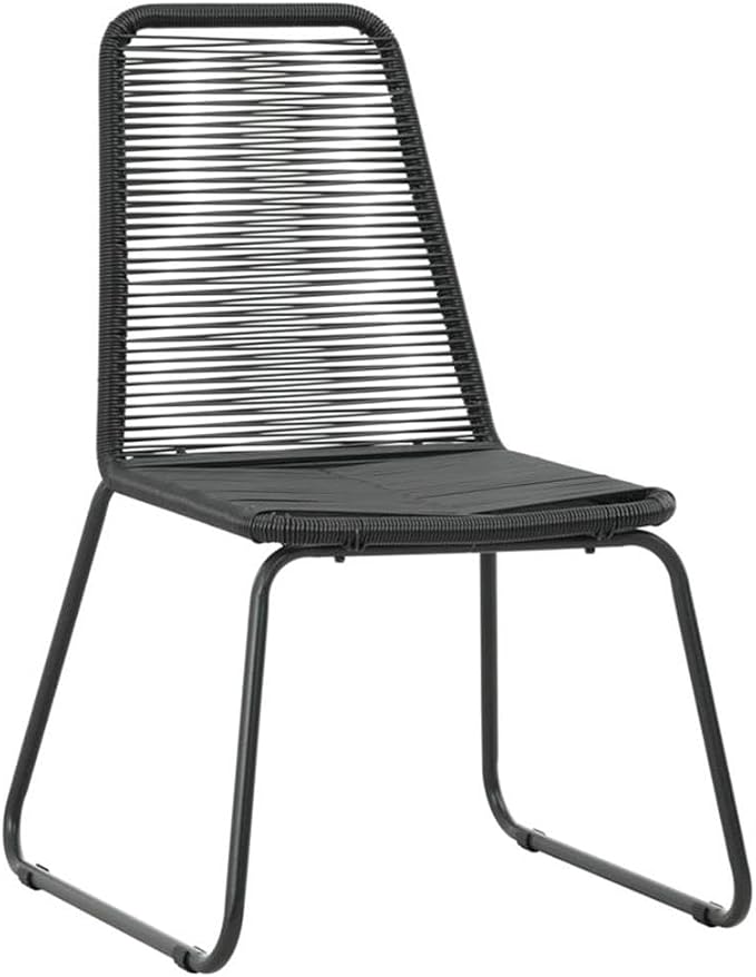 BOWERY HILL 5-Piece Patio Dining Set, Powder-Coated Steel Frame, PVC Rattan Chairs, Square Glass Table, Black Finish, Modern Design for Outdoor Garden, Patio, or Terrace Use
