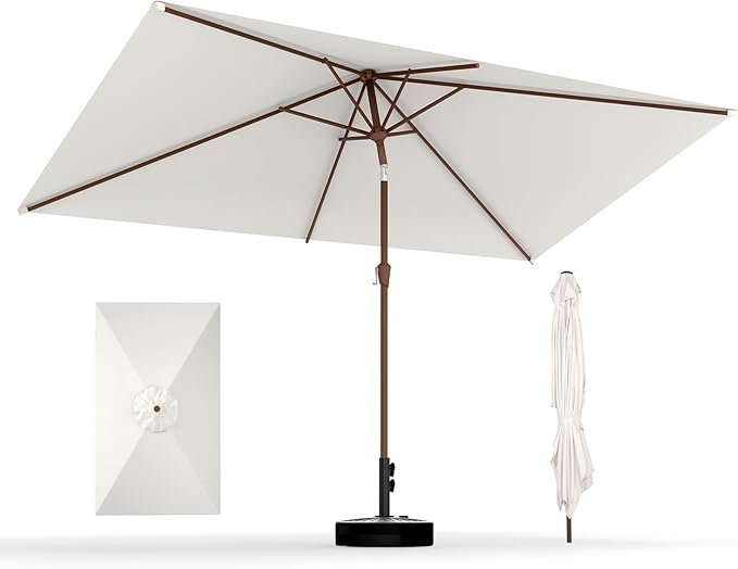 BRIOPAWS 6.5X10 FT Rectangular Patio Umbrella with Base Included | Rectangle Outdoor Umbrellas | 6 Sturdy Steel Ribs | Push Button Tilt & Crank | Heavy Duty for Garden Lawn Deck Backyard Pool |