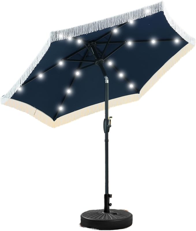 GDY 7.5FT Patio Umbrella Outdoor Table Umbrella(Optional with Light or Base), Market Umbrella with Crank for Garden, Lawn, Deck, Backyard & Pool