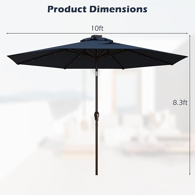 Giantex 9ft/10ft Outdoor Patio umbrella with Solar Lights, Table Market Umbrella with Crank and Push-button Tilt System, Solar LED Lighted Patio Umbrella for Backyard Deck Pool Beach
