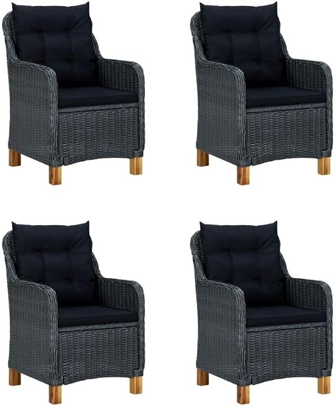 Afuera Living 5-Piece Outdoor Dining Set, Solid Acacia Wood and Synthetic Rattan, Dark Gray/Black Finish, Includes Cushions, Rectangular Table and Chairs, Weather-Resistant Patio Furniture for Garden