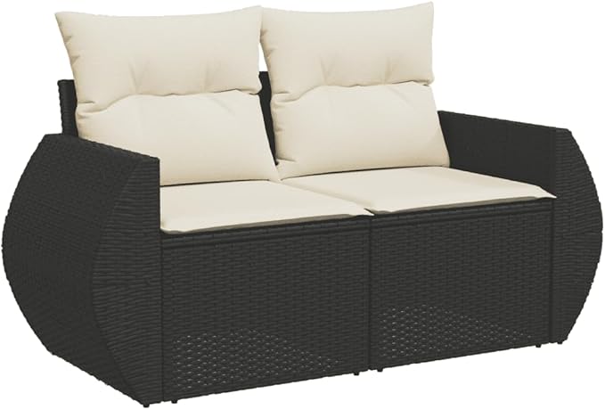 vidaXL Patio Sofa Set with Cushions 8 Piece, Outdoor Conversation Set, Sectional Sofa for Balcony Garden, Modern Style, Black Poly Rattan