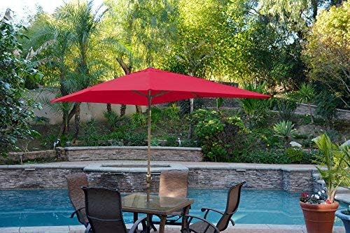 Jeco Aluminum Patio Market Umbrella Tilt with Crank, Fabric & Bronze Pole, Red, 6.5' x 10'