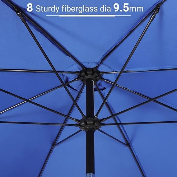 9ft Wooden Umbrella, Outdoor Patio Umbrella, Wood Market Umbrella, Patio Umbrella Wood Pole with Pulley Lift for Garden, Yard, Deck, Pool, Market