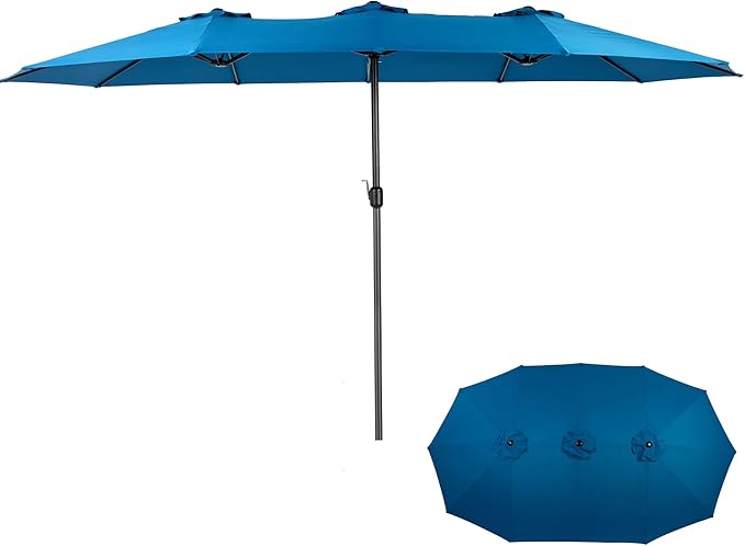 15ft Umbrella Outdoor Patio - Double-Sided Large Market Rectangle Umbrellas with Crank Handle for Patio Garden Yard Pool (No Base)