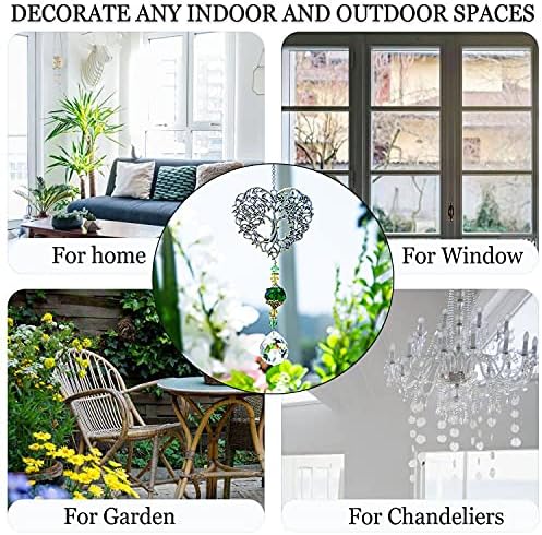 Tree of Life Heart Crystal Suncatcher Prism Rainbow Maker Window Decor | Tree of Life Heart Shaped Crystal Drop Prism Suncatcher Hanging Ornament for Window Garden Home Office Wedding Party Decor
