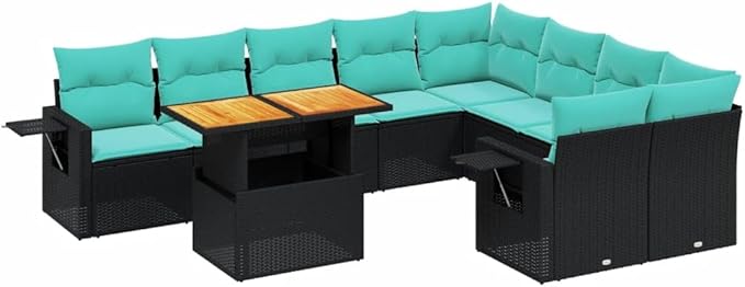 vidaXL Patio Sofa Set with Cushions 10 Piece, Outdoor Sectional Sofa Couch, Patio Conversation Set for Garden Backyard, Black Poly Rattan