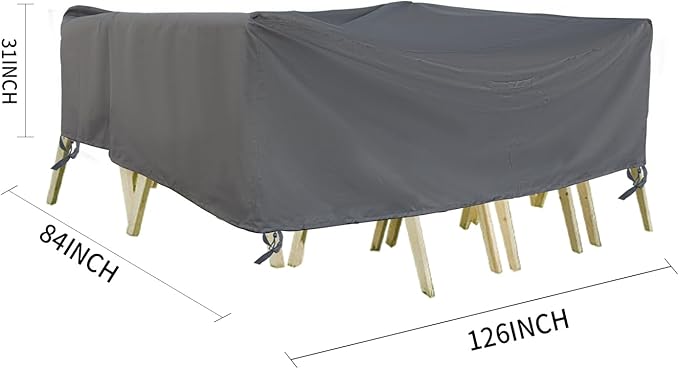 Outdoor Furniture Covers, Rectangular patio table cover, Waterproof for Outdoor patio set cover, Dining table cover, 126" W x 84" D x 31" H Grey