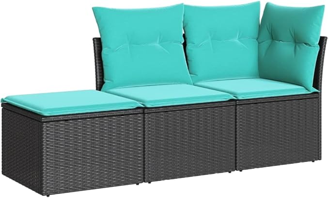 3 Piece Patio Sofa Set with Cushions, Porch Furniture Set Outdoor Sofa Sets Garden Lounge Set Patio Conversation Set for Garden Negotiation Area Exhibition Piazza Black Poly Rattan