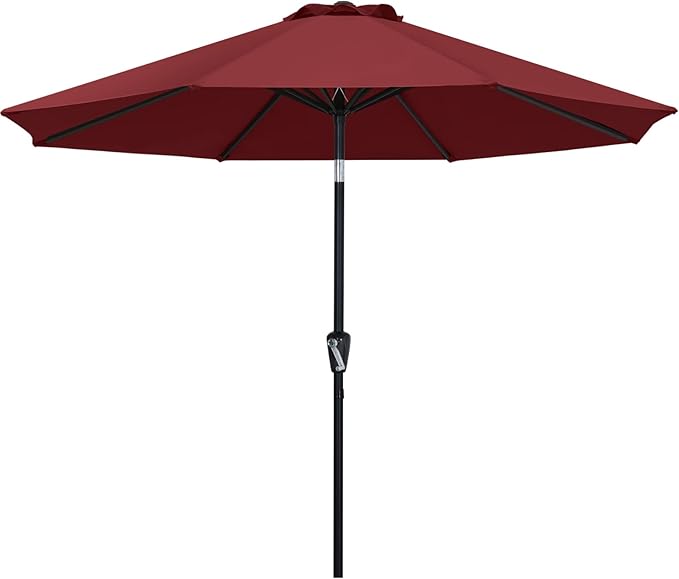 ABCCANOPY 9FT Outdoor Patio Umbrella, 8 Ribs Table Umbrella w/Crank for Easy Set Up, Suitable for Garden, Lawn, Deck & Backyard (Burgundy)