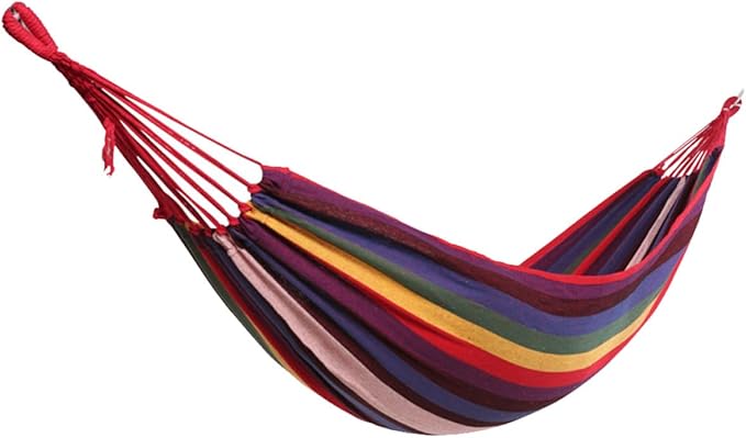 Beaupretty Canvas Swing Hammock Outdoor Hanging Chair 200x80cm Thickened Rainbow Camping Garden Patio Hammock for Travel and Backyard Use